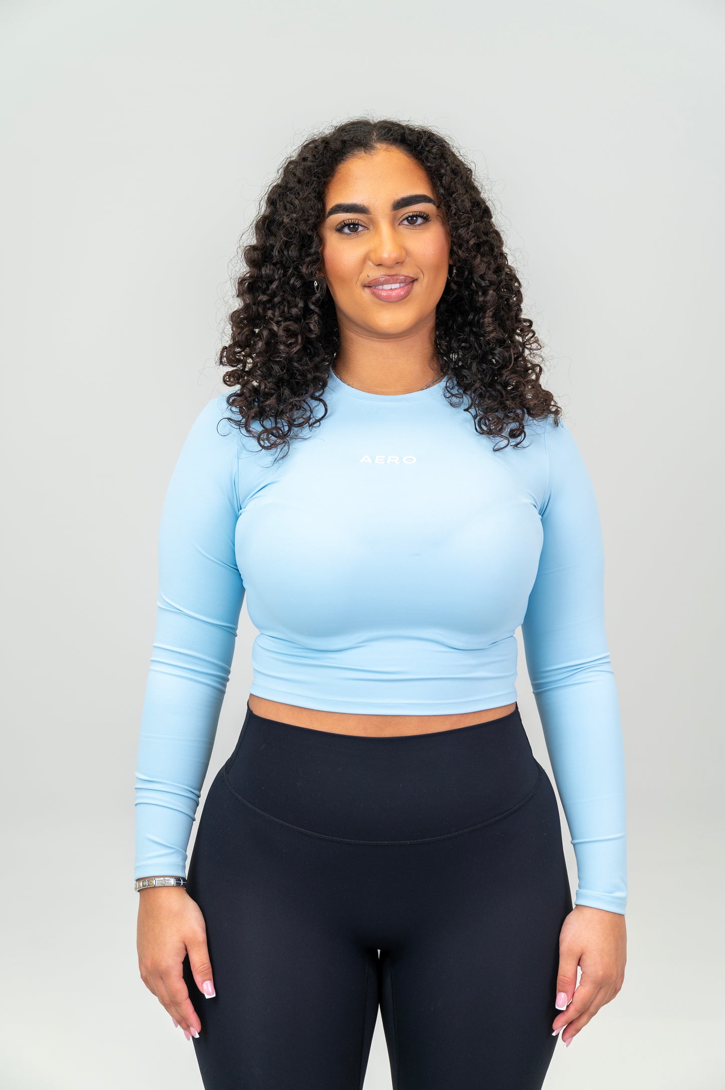Baby-Blue Cropped Seamless Long-Sleeve
