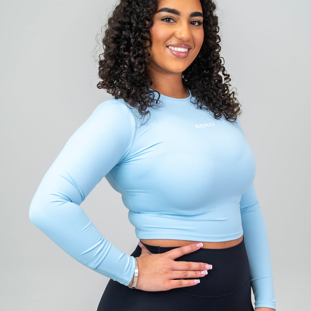 Baby-Blue Cropped Seamless Long-Sleeve